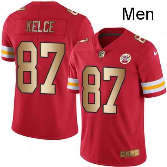 Men Nike Kansas City Chiefs 87 Travis Kelce Limited RedGold Rush NFL Jersey